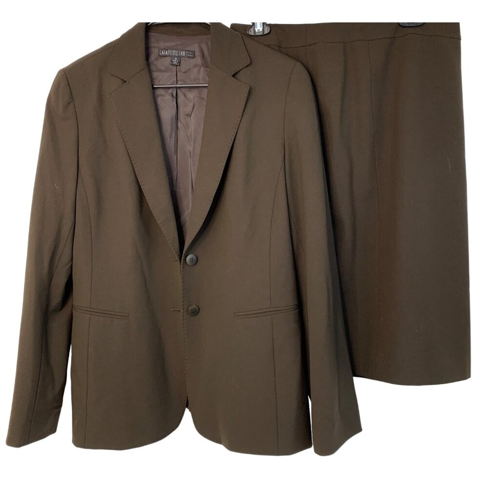 Lafayette 148 Women's Wool Blazer & Skirt Set Size 10/12  Brown 7401 GUC
